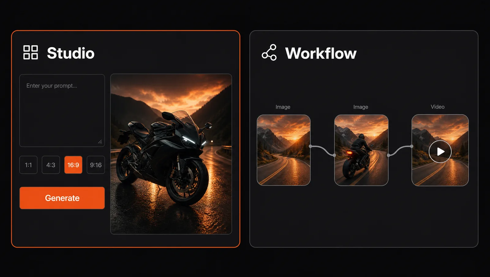 Studio and Workflow side by side, the two ways to work