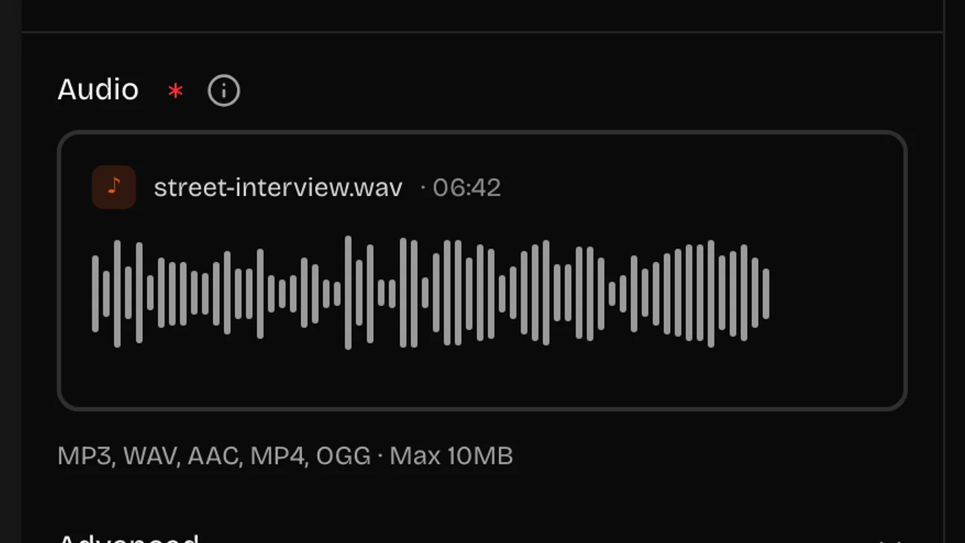 A noisy audio file being uploaded to the noise remover