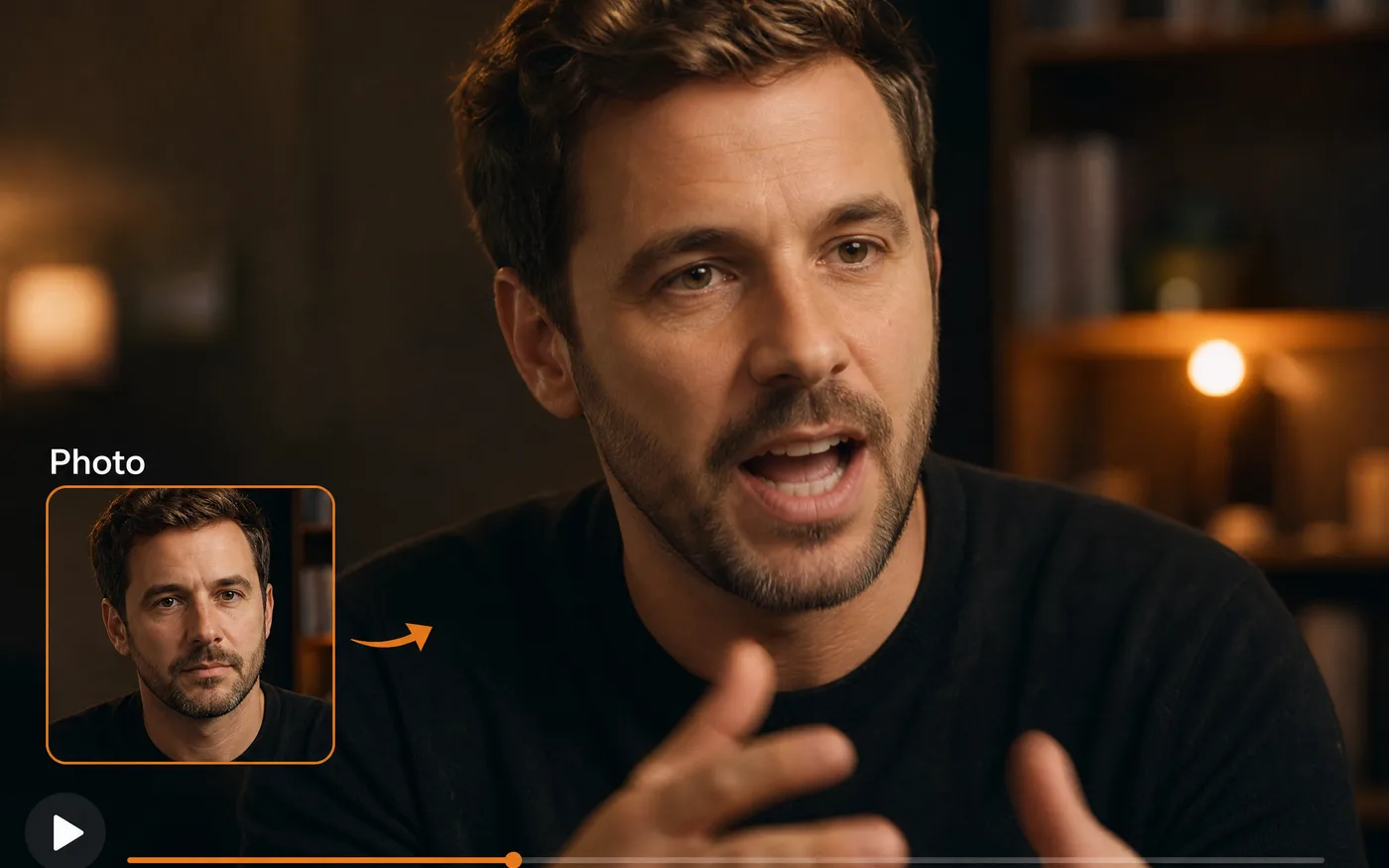 Portrait photo animated into a talking clip