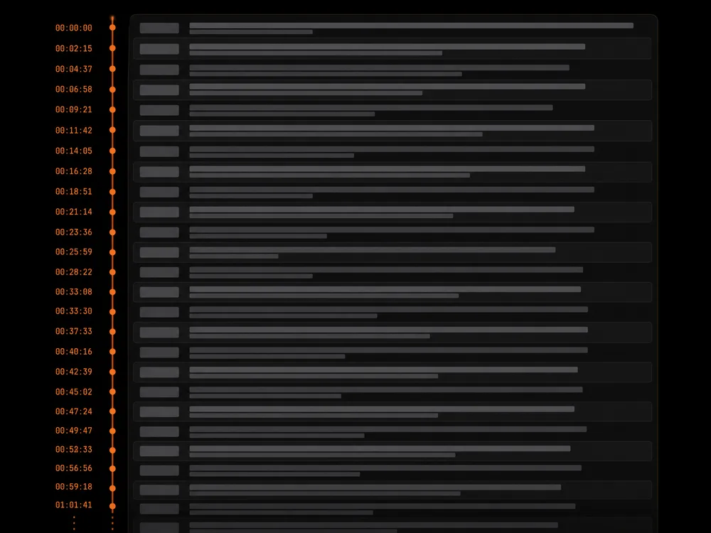Long lecture recording converted to a timestamped transcript