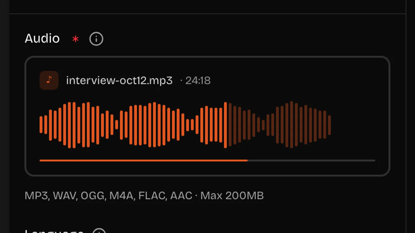 An audio file being uploaded to the converter