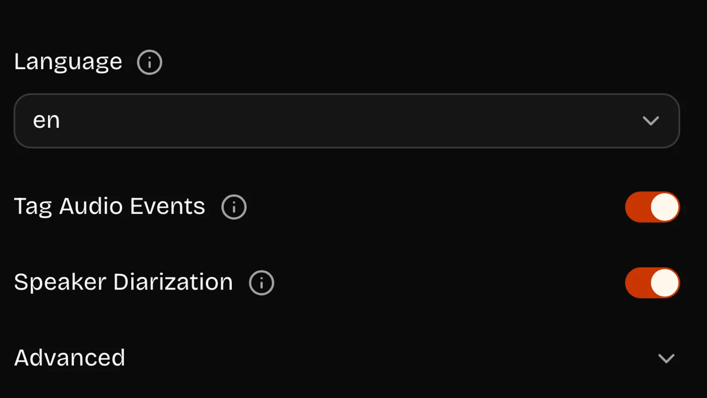 Choosing speaker labels and timestamps