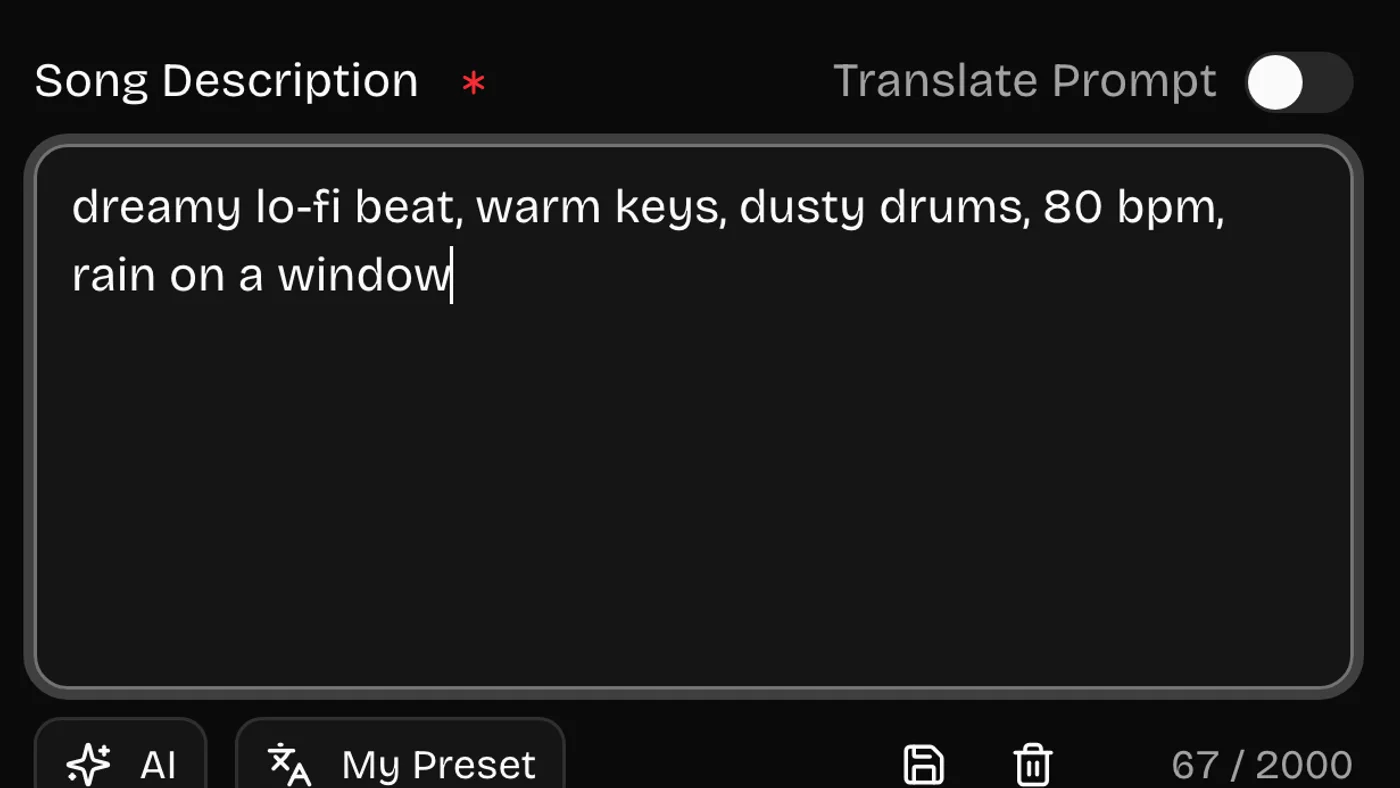 Describing a track for the AI music generator