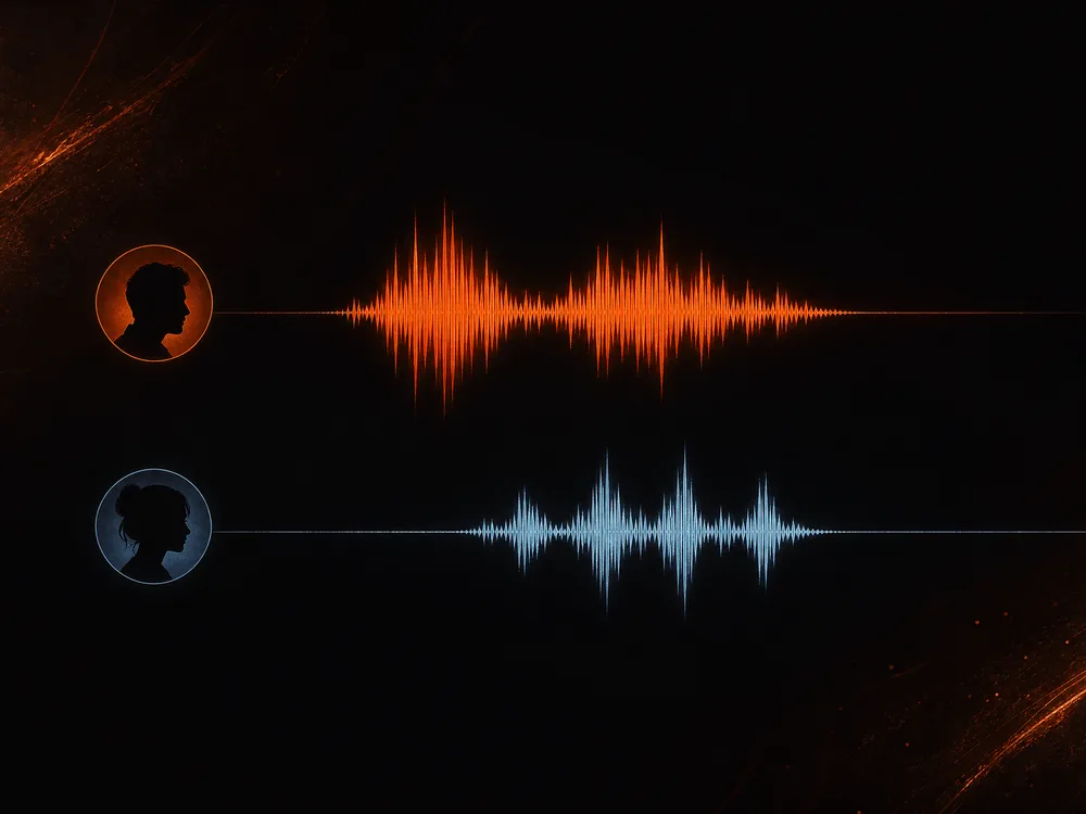 Two AI voices performing a dialogue script