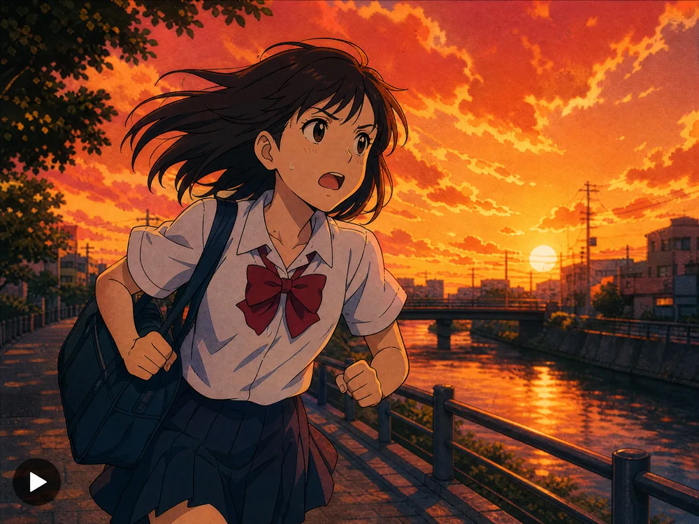 Anime-style clip generated from a text description