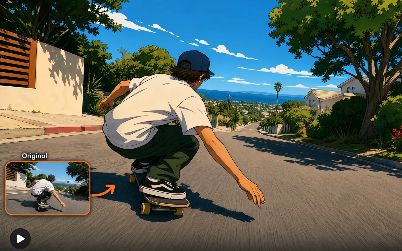 Live footage restyled into an illustrated look